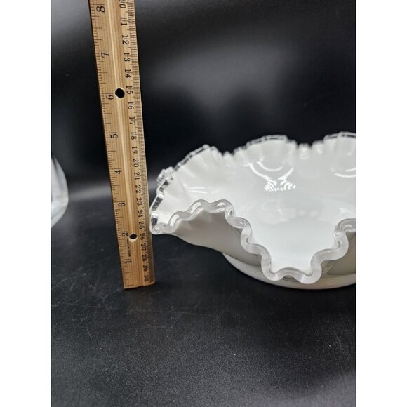Gorgeous Fenton 8 Point Silver Crest Milk Glass Candy,Centerpiece Bowl MCM Vtg - Picture 6 of 11